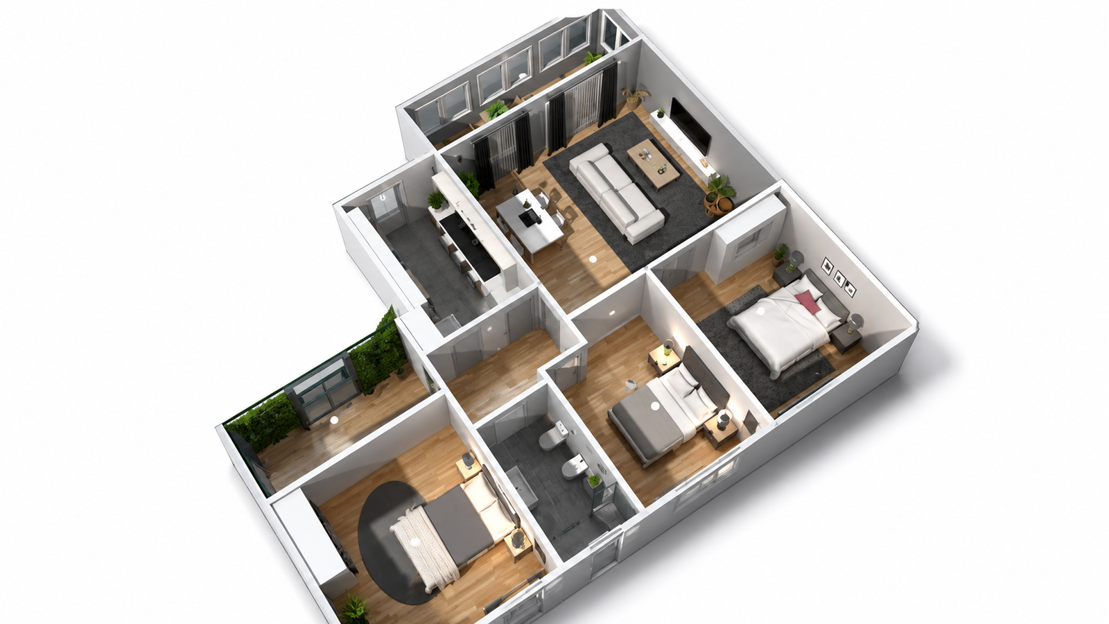 Ejemplo de plano 3D de una vivienda amueblada